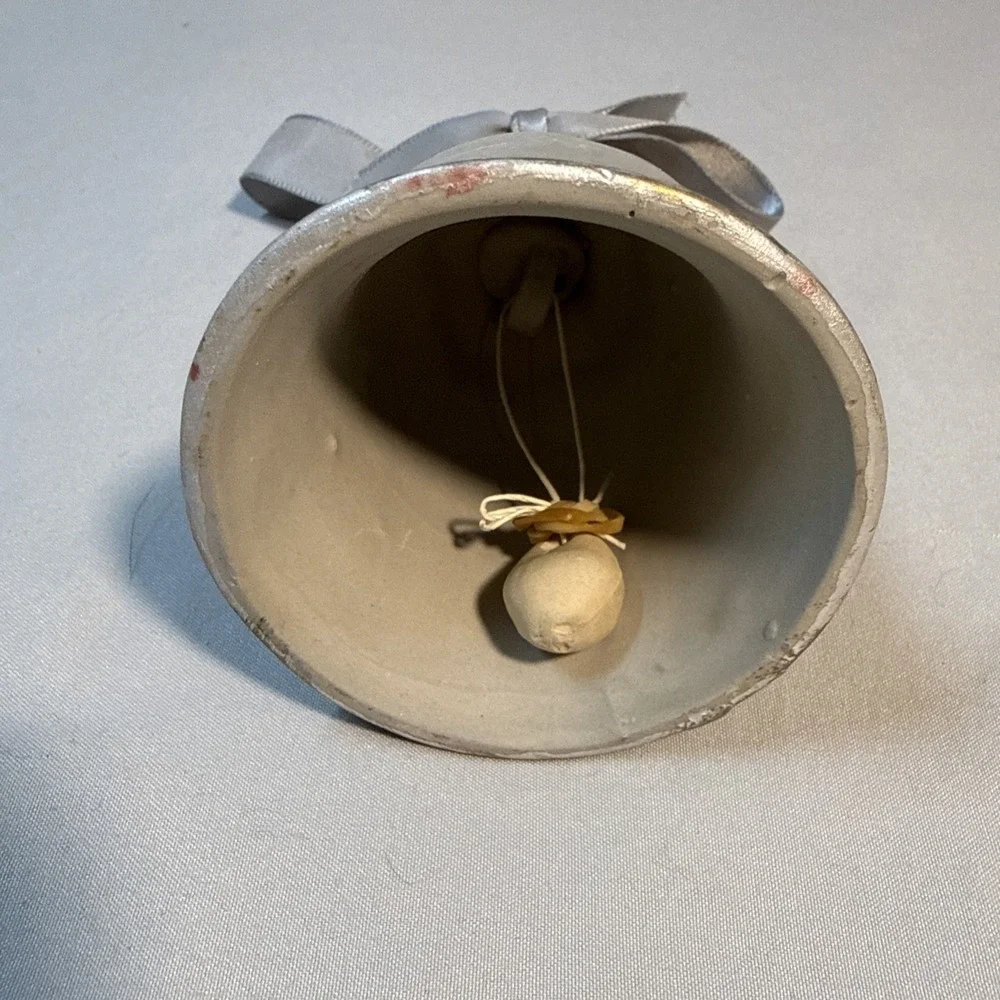Vintage Porcelain Christmas Bell Ornament Winter Village Scene Gift Bow Top